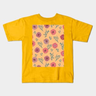 Dusty Pink Flowers on Apricot Vertical Kids T-Shirt